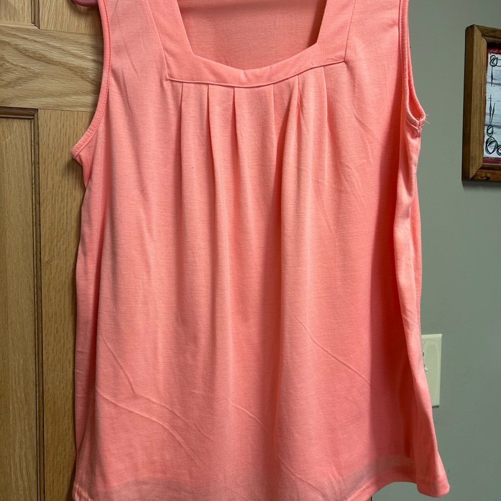 Pink Pleated Tank Top with Square Neckline